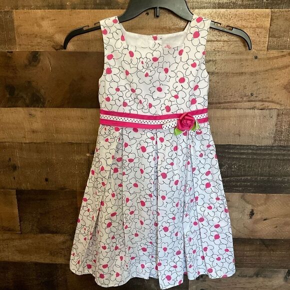 Dollie & Me Girls Dress Button Back Tie Sash White Pink Black Floral Children 6X - Picture 10 of 10